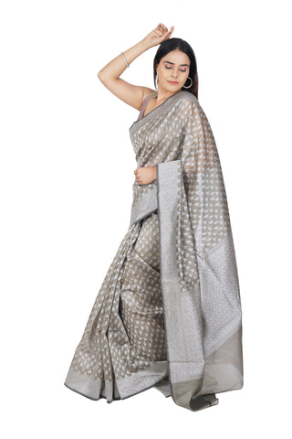 Timeless Grace: Mouse Gray Cotton Silk Saree