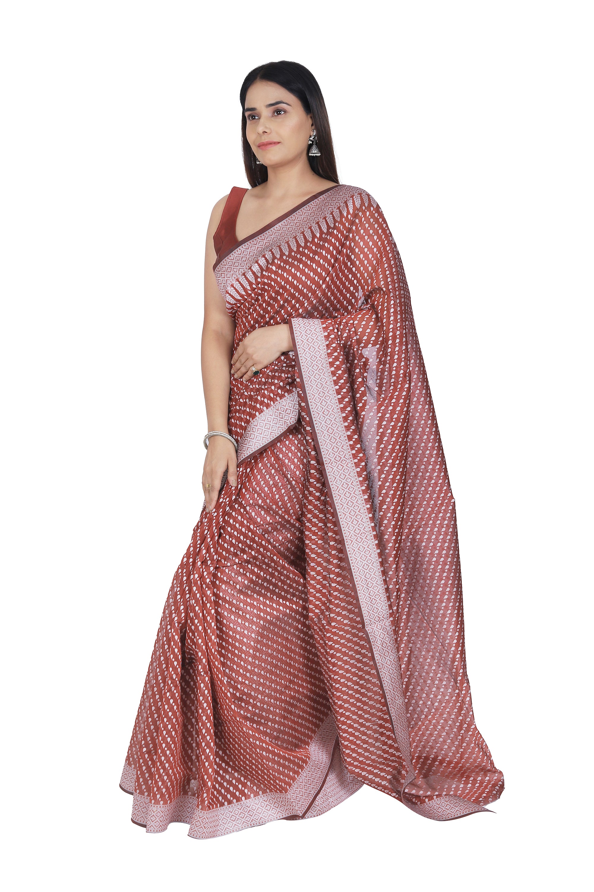 Rich Splendor: Brownish Red Banarasi Cotton Silk Saree