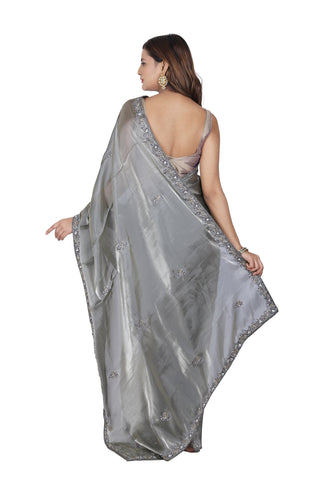 Elegant Sophistication: Jimmy Choo Gray Designer Saree for Parties