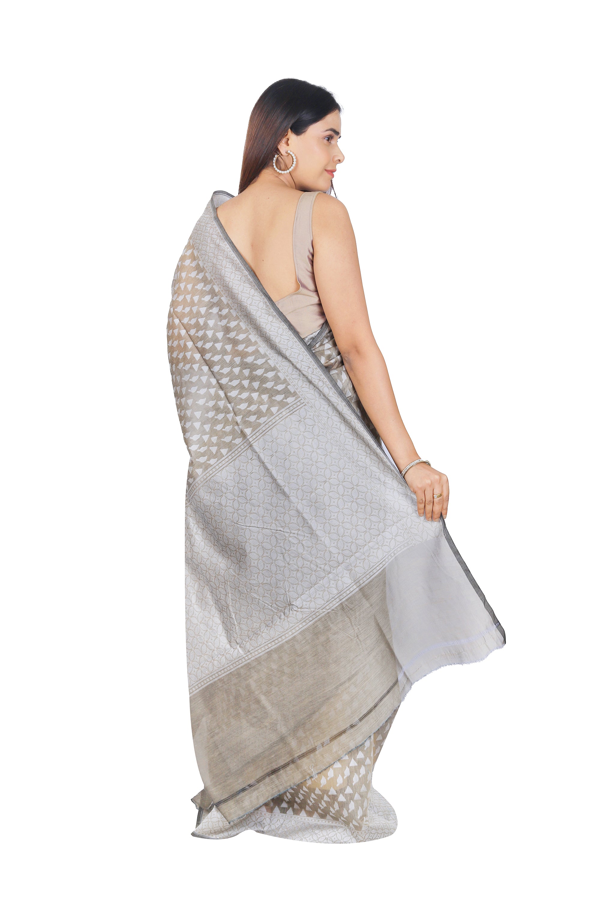Timeless Grace: Mouse Gray Cotton Silk Saree