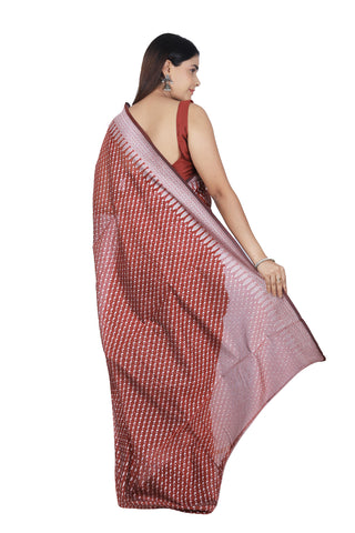 Rich Splendor: Brownish Red Banarasi Cotton Silk Saree