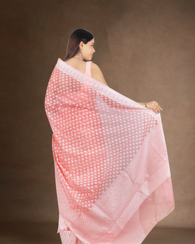 Graceful Charm: Pink Chanderi Cotton Silk Saree with White Border