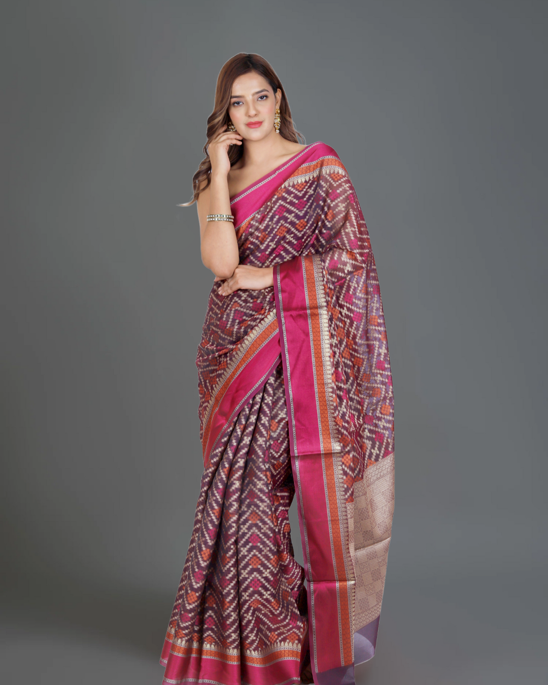 Classic Elegance: Wine and Magenta Banarasi Cotton Silk Saree with Rich Magenta Details