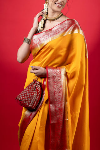 Pure Moonga Silk Saree in Yellow colour