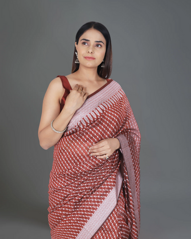 Rich Splendor: Brownish Red Banarasi Cotton Silk Saree