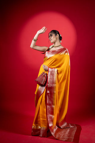 Pure Moonga Silk Saree in Yellow colour