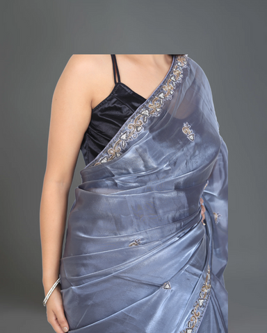 Chic Elegance: Jimmy Choo Greyish Blue Party Saree