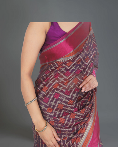 Classic Elegance: Wine and Magenta Banarasi Cotton Silk Saree with Rich Magenta Details