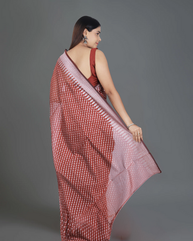 Rich Splendor: Brownish Red Banarasi Cotton Silk Saree