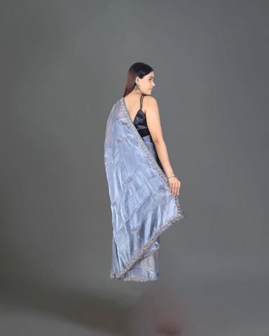 Chic Elegance: Jimmy Choo Greyish Blue Party Saree