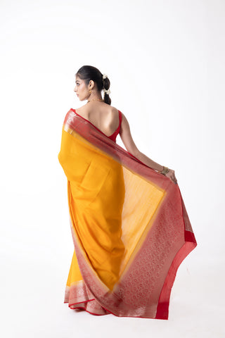 Pure Moonga Silk Saree in Yellow colour