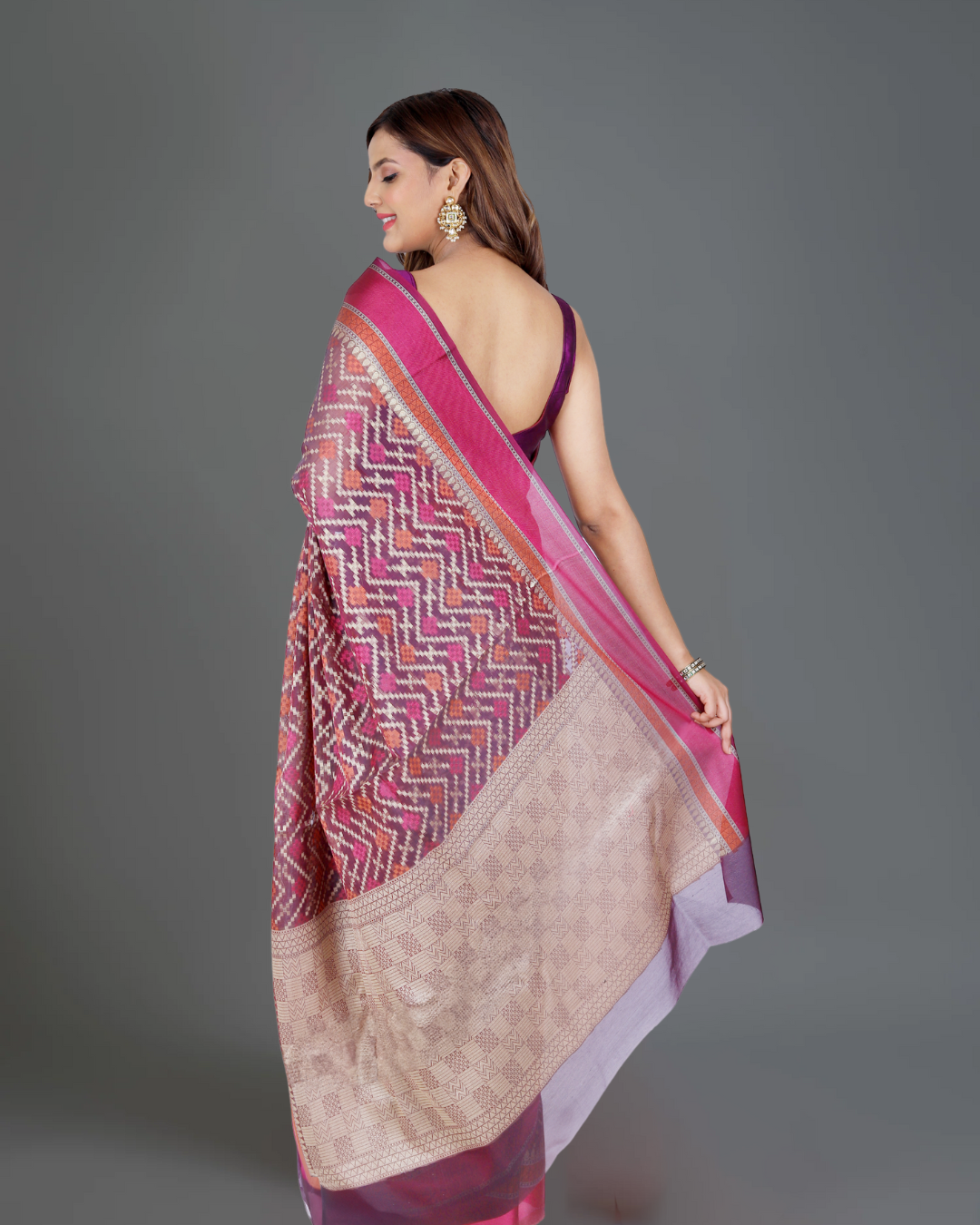 Classic Elegance: Wine and Magenta Banarasi Cotton Silk Saree with Rich Magenta Details
