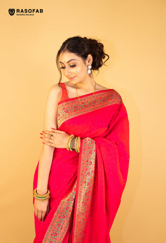 Magenta Pink  Semi Silk Saree with Border