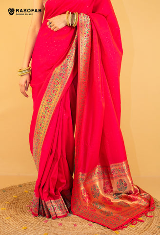 Magenta Pink  Semi Silk Saree with Border