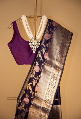 Purple Pure Silk Banarasi Saree