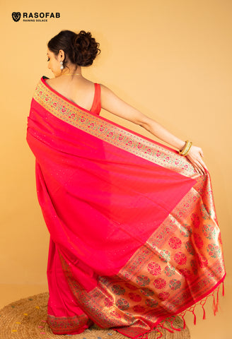 Magenta Pink  Semi Silk Saree with Border