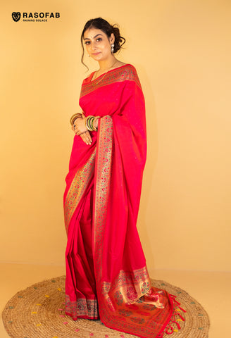Magenta Pink  Semi Silk Saree with Border