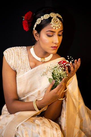 Ivory Pure Katan Banarasi Silk saree