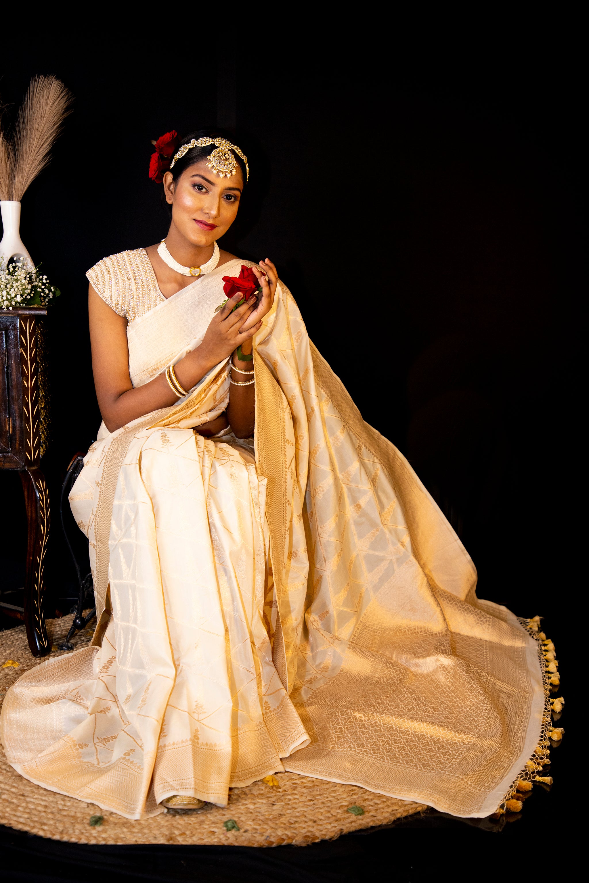 Ivory Pure Katan Banarasi Silk saree