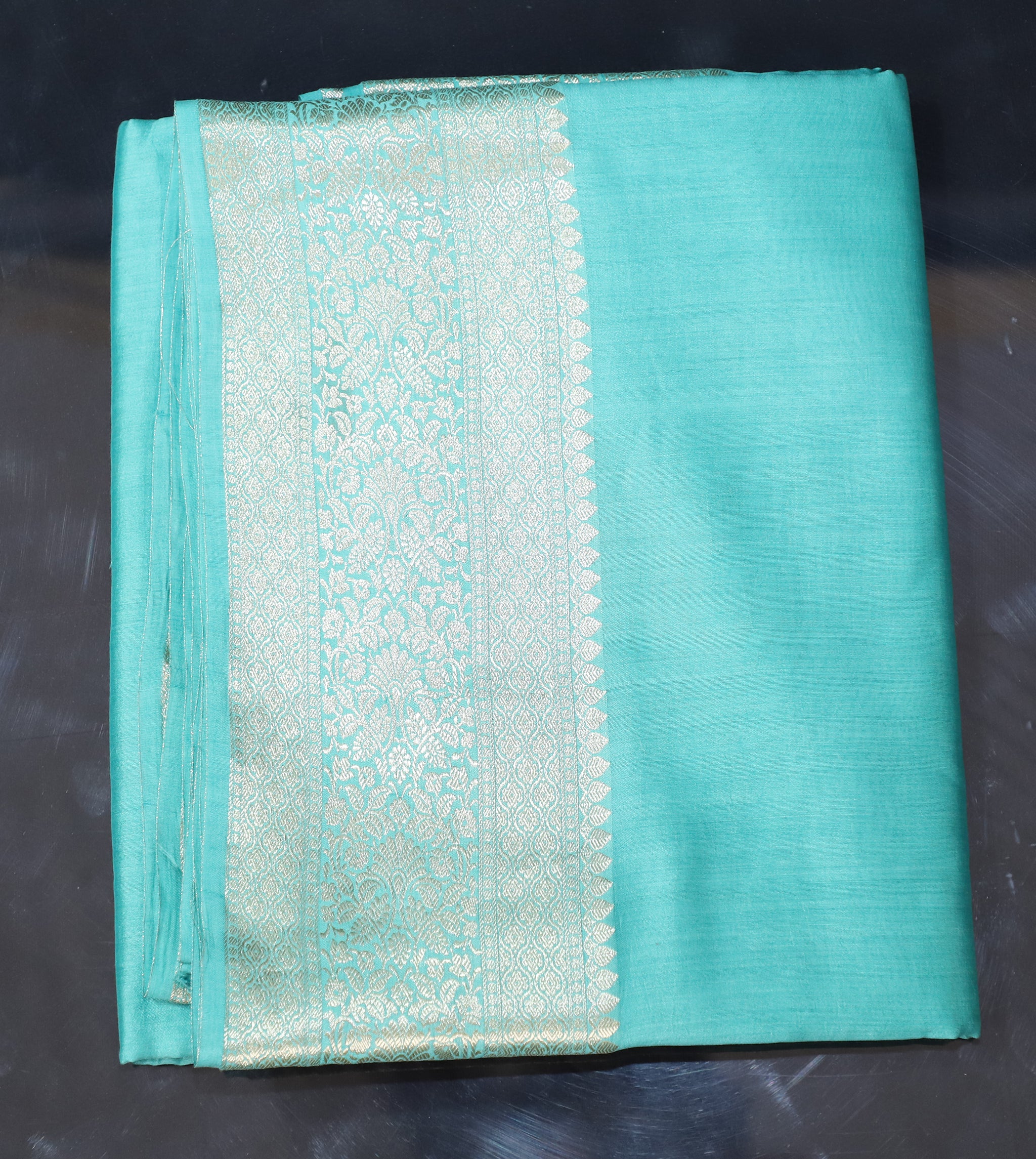 Sea Green Pure Moonga Silk Saree