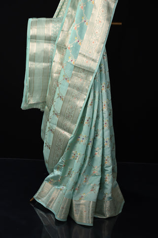 Sea Green Pure Chiniya Silk Meenadaar Saree