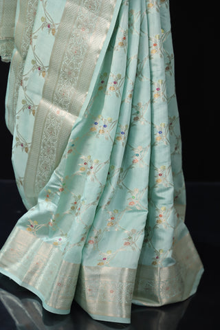 Sea Green Pure Chiniya Silk Meenadaar Saree