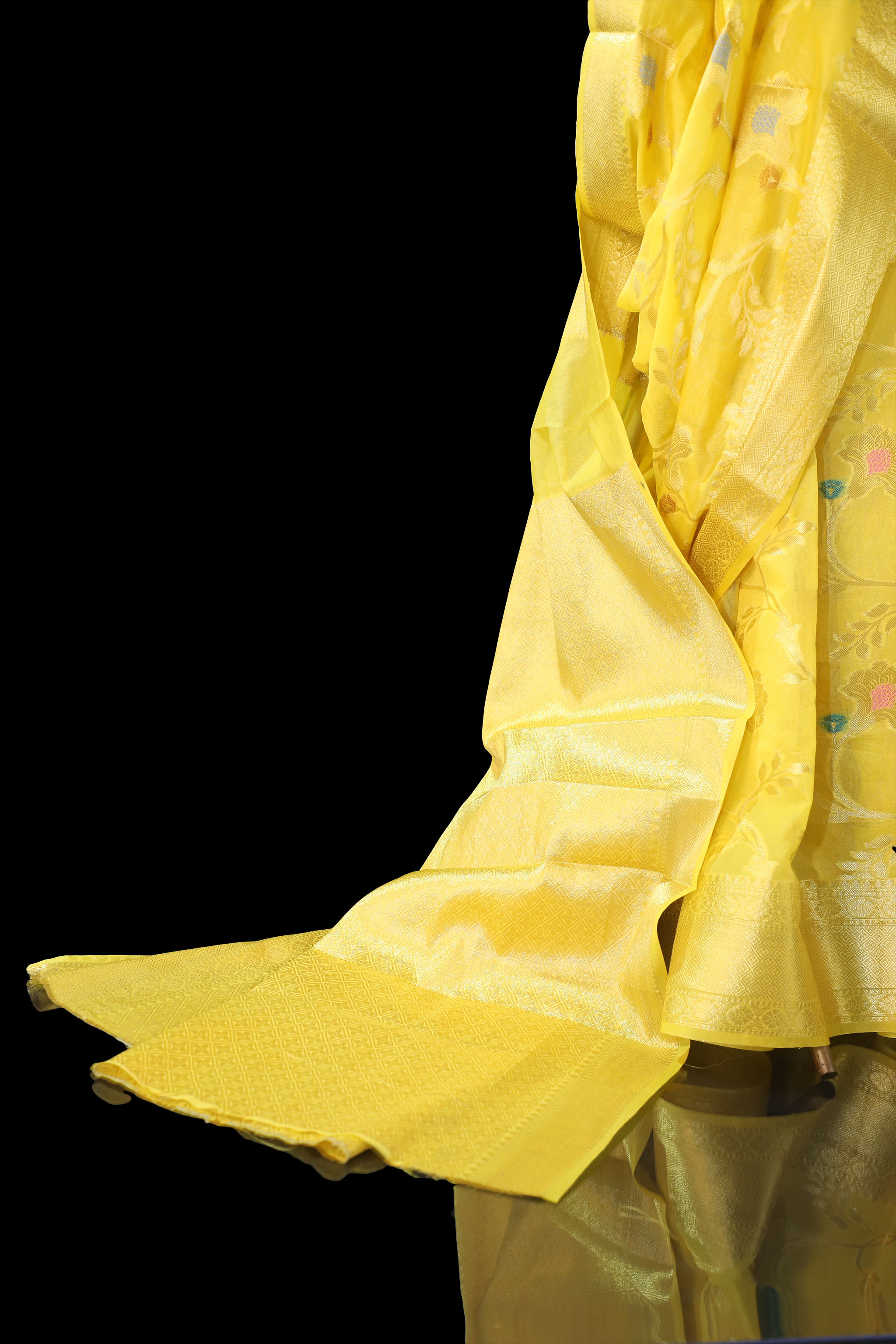 Yellow Semi Banarasi Soft Silk Saree