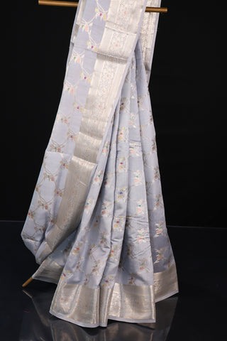 Grey Pure Chiniya Silk Saree