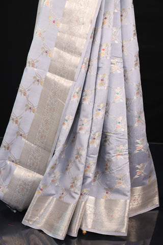 Grey Pure Chiniya Silk Saree