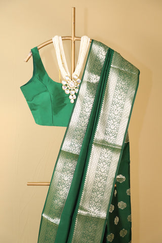 Bottle Green Pure Moonga Silk Saree