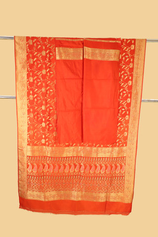 Red Semi Banarasi Soft Silk Saree With Golden Zari Border