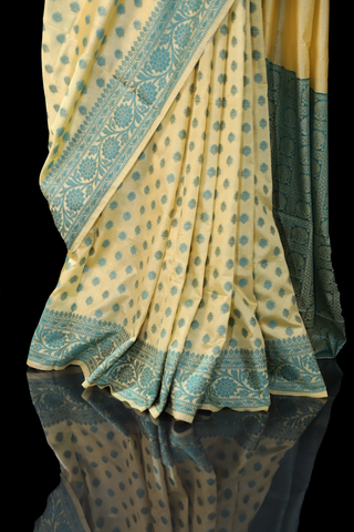 Yellow Semi Silk with Blue Booti Border
