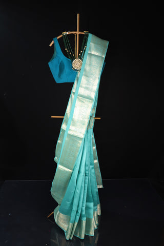 Sea Green Pure Moonga Silk Saree