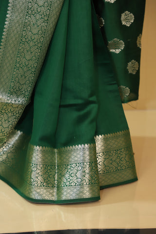 Bottle Green Pure Moonga Silk Saree