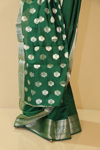 Bottle Green Pure Moonga Silk Saree