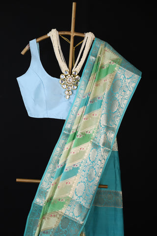 Green and Blue Semi Silk Laheriya saree