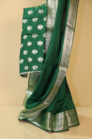 Bottle Green Pure Moonga Silk Saree