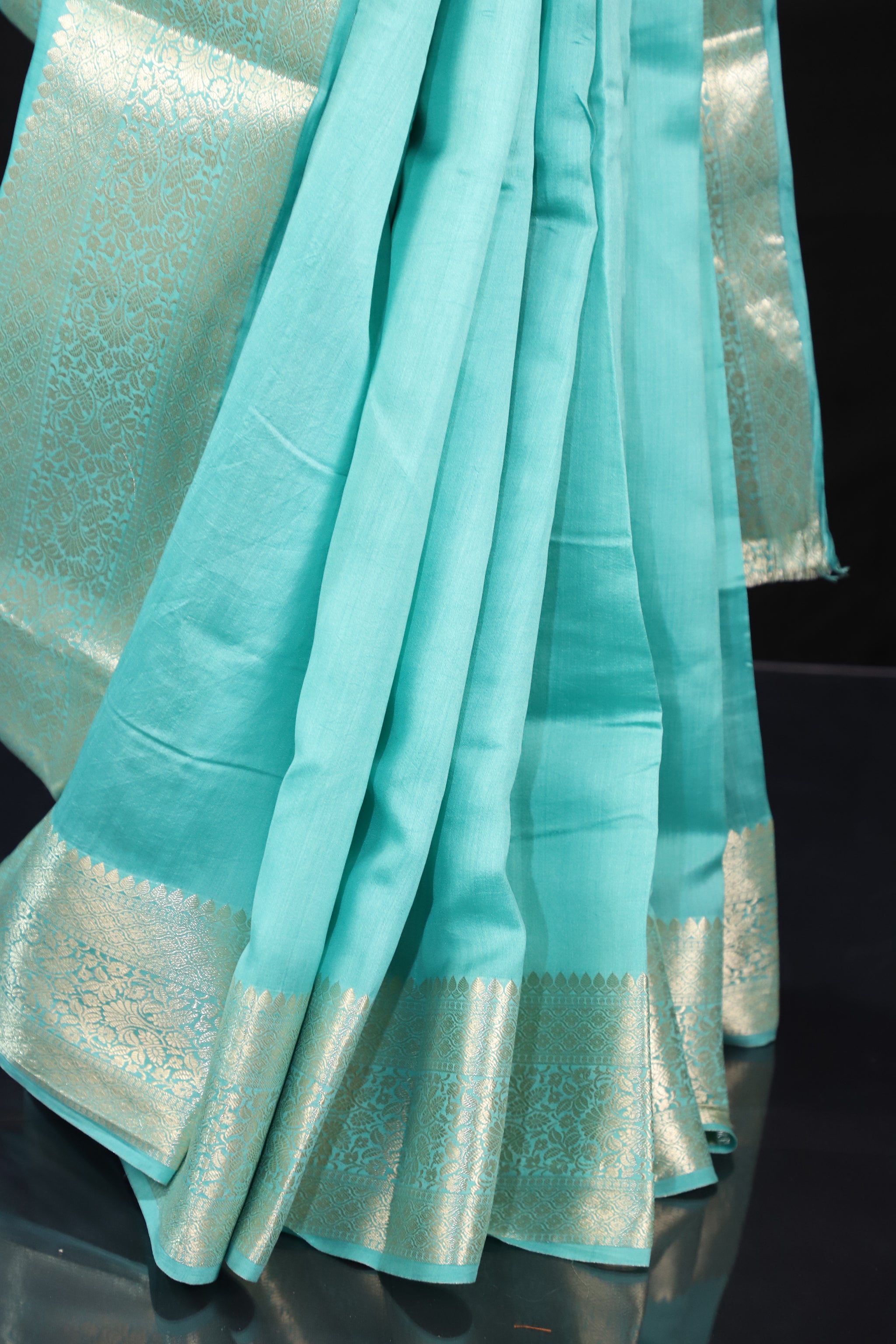 Sea Green Pure Moonga Silk Saree