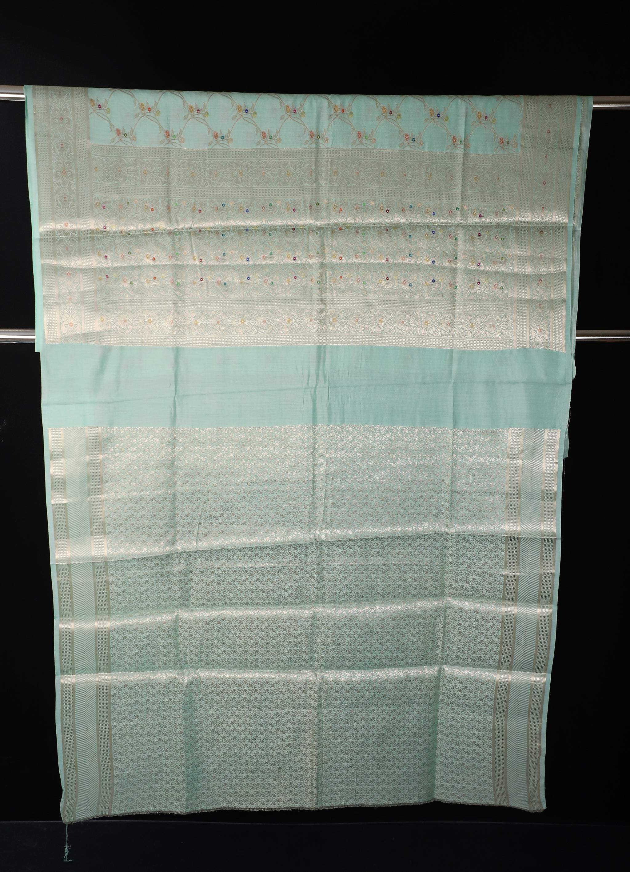 Sea Green Pure Chiniya Silk Meenadaar Saree