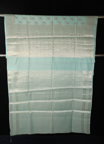 Sea Green Pure Chiniya Silk Meenadaar Saree