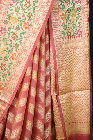 Red Semi Banarasi Soft Silk Lehariya Pattern Saree