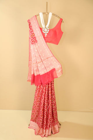 Handloom Pure Khaddi chiffon/Georgette Bandhej Saree