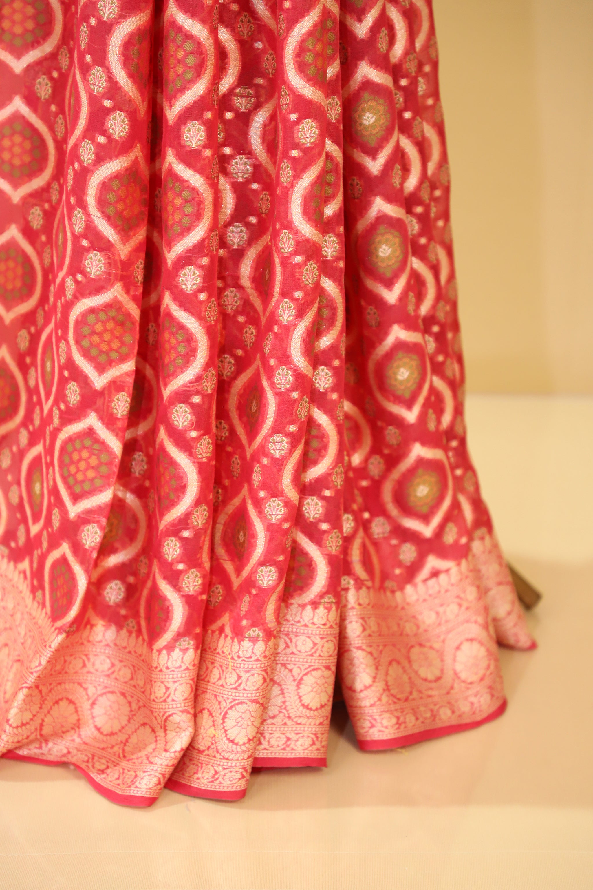 Handloom Pure Khaddi chiffon/Georgette Bandhej Saree