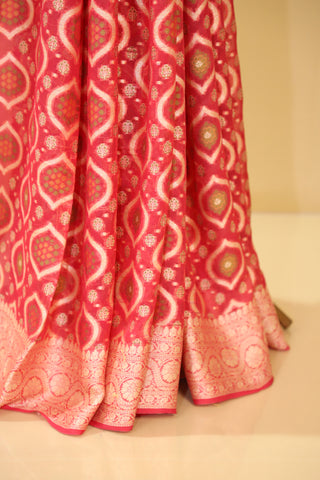 Handloom Pure Khaddi chiffon/Georgette Bandhej Saree