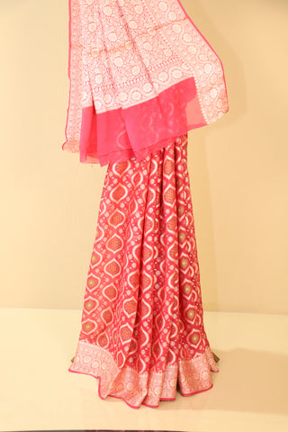 Handloom Pure Khaddi chiffon/Georgette Bandhej Saree