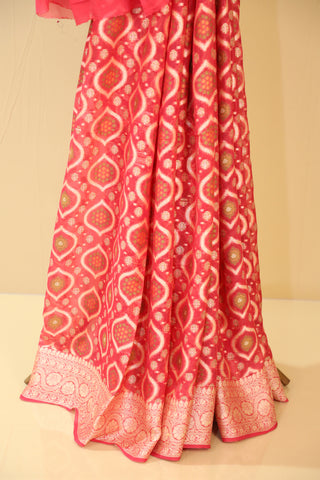 Handloom Pure Khaddi chiffon/Georgette Bandhej Saree