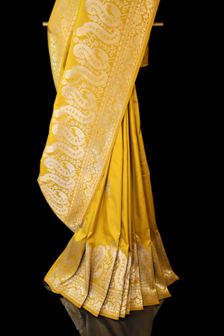 Yellow Semi Banarasi Soft Silk Saree With Unstitched Blouse